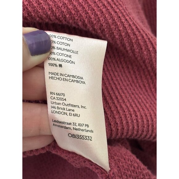 We The Free Asher Thermal Knit Oversized V-Neck Top Large Burgundy Ribbed - Picture 9 of 12